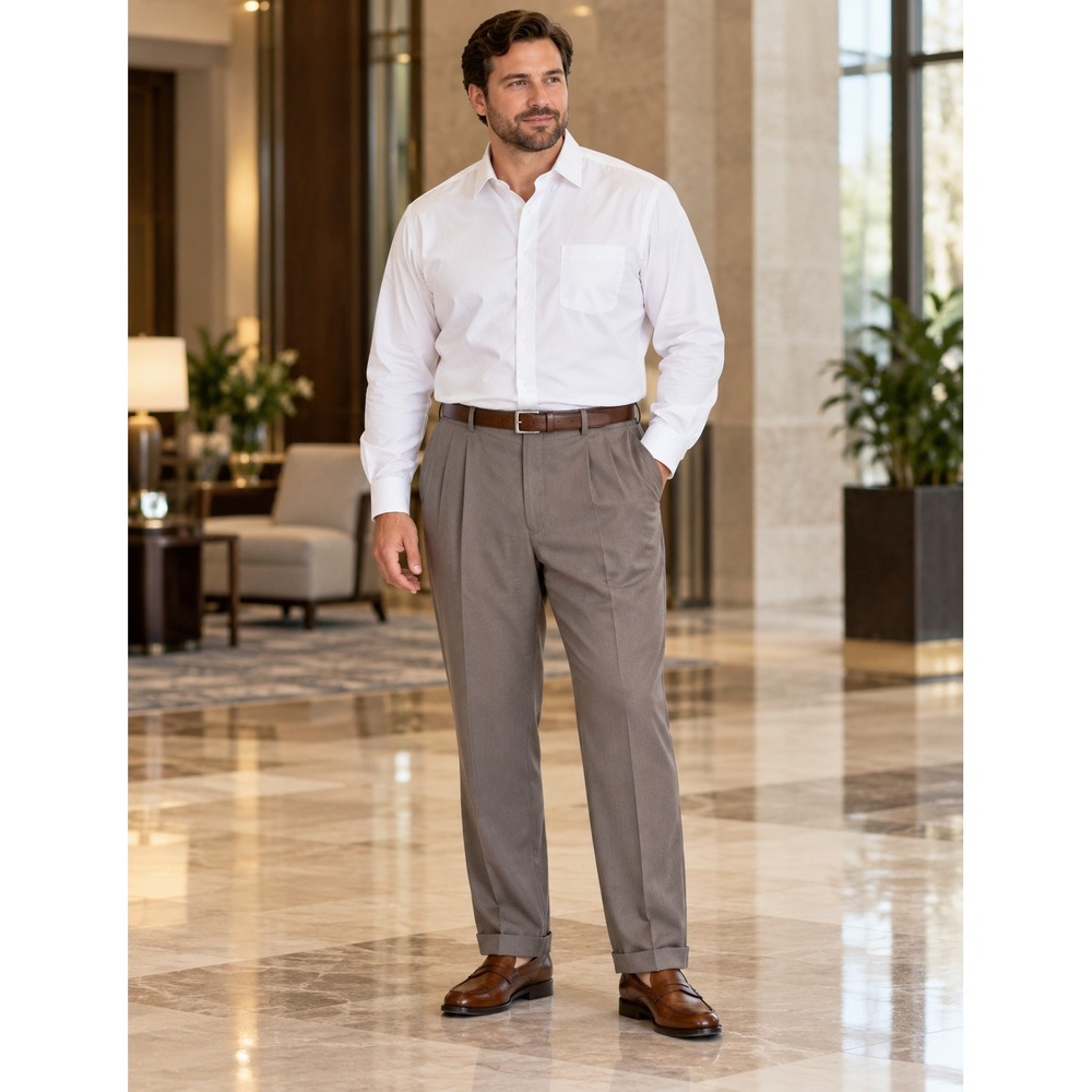 Lauren Ralph Lauren Men's 40x29 Gray 100% Wool Pleated Cuffed Dress Pants
